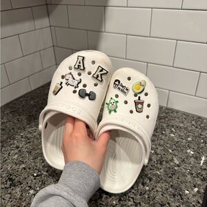 White Crocs with Fun Charms